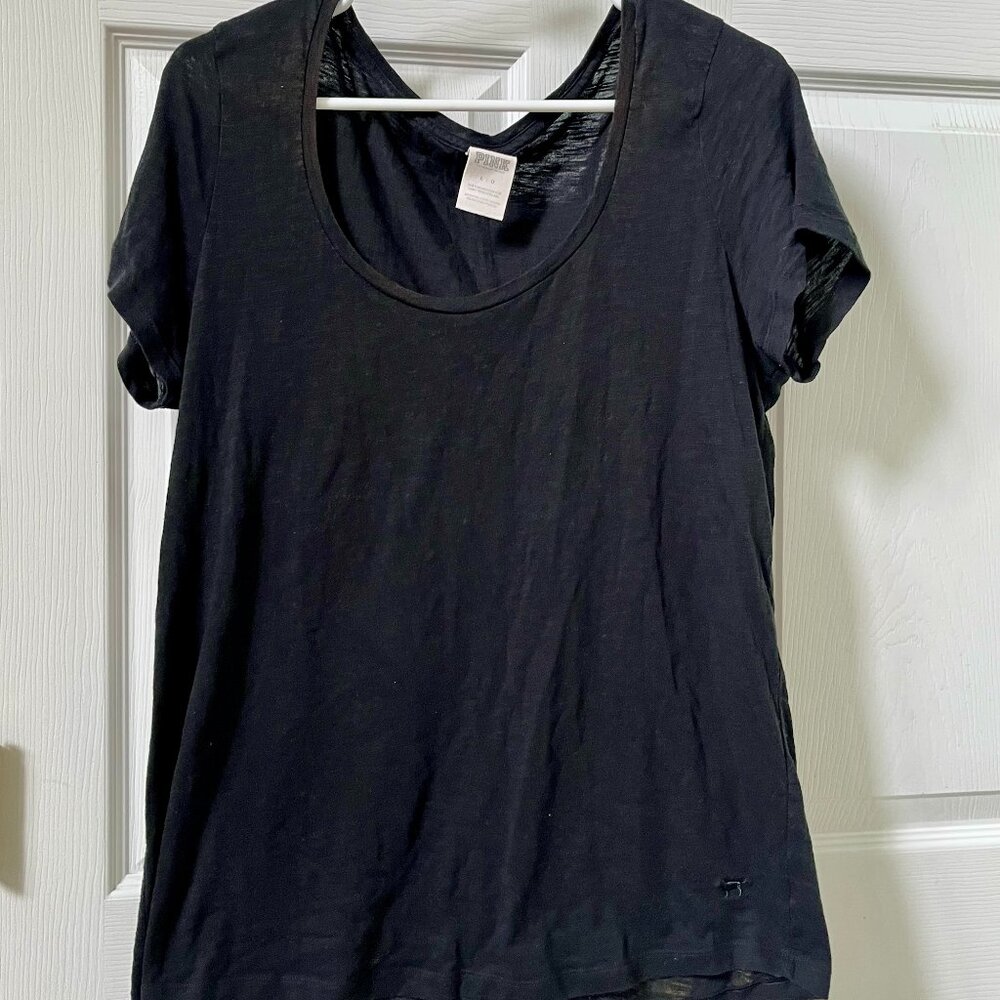 LADIES SIZE L VICTORIA'S SECRET PINK BLACK SHORT SLEEVE T-SHIRT TEE SHIRT